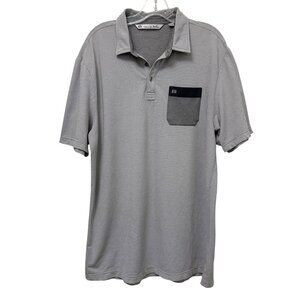 TravisMathew Polo Shirt Mens Large Gray Blue Colorblock Chest Pocket Golf Top